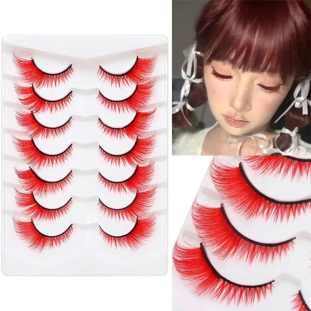 7 Paar rot grün Cosplay Party Fuchs Katzenaugen-Wimpern Maskerade weiche flauschige farbige Wimpern dramatischer Look Wimpernverlängerung