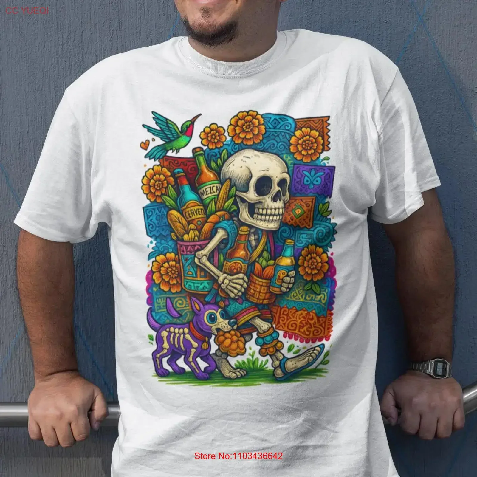 Camiseta de hombre Día de los Muertos con diseño vintage de Calavera, Cerveza, Mezcal, Desfile y Ofrenda, lavada, transpirable, ropa de diseñador