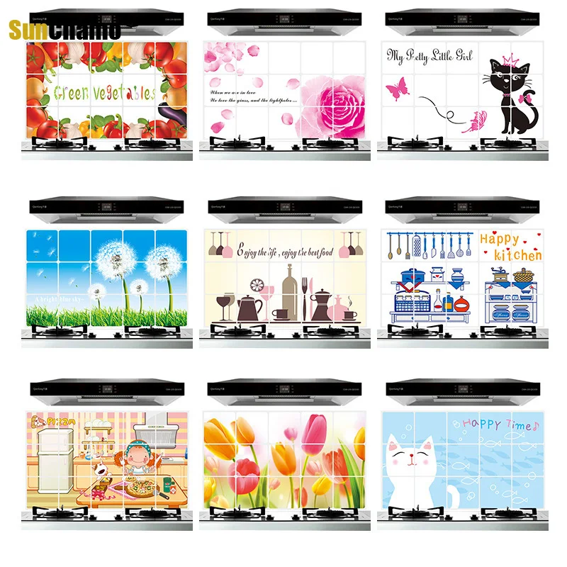 3PC Oilproof Removable Kitchen Mural Vinyl Wall Art Sticker Home Decal DIY Fruit Print Wall Strickers Kitchen Decoration 45*75CM