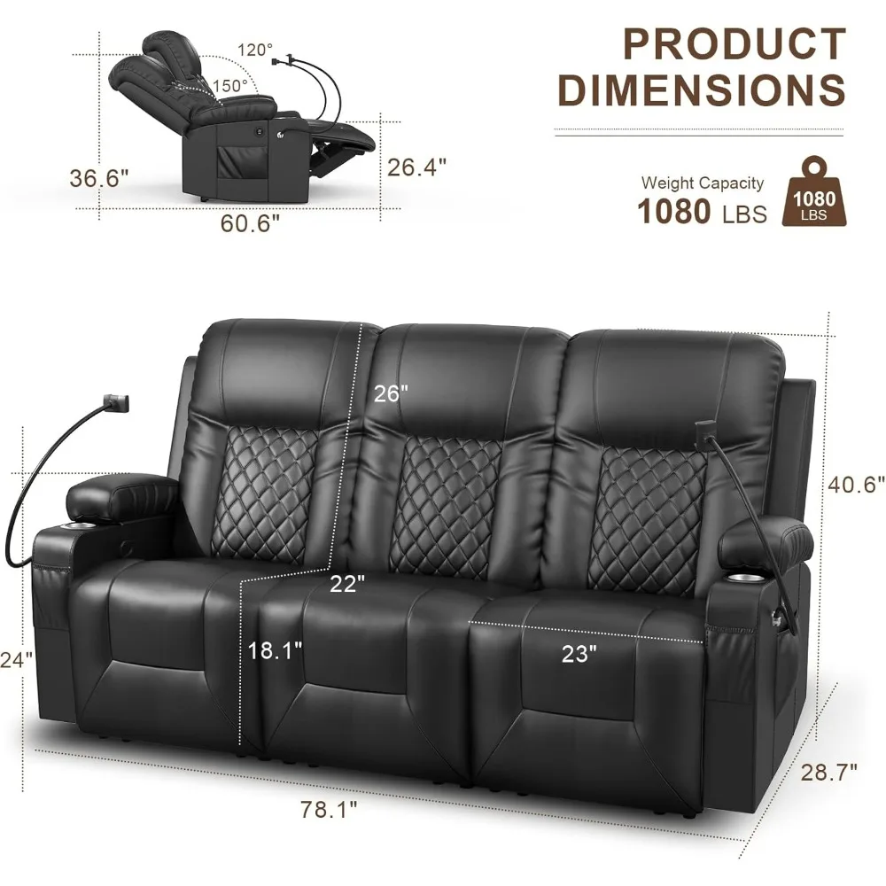 Recliner Sofa Set  in Living Room, 3 Seater Reclining Sofa, 2 Recliner Chair with 360 Degree Swivel Single Sofa Seat