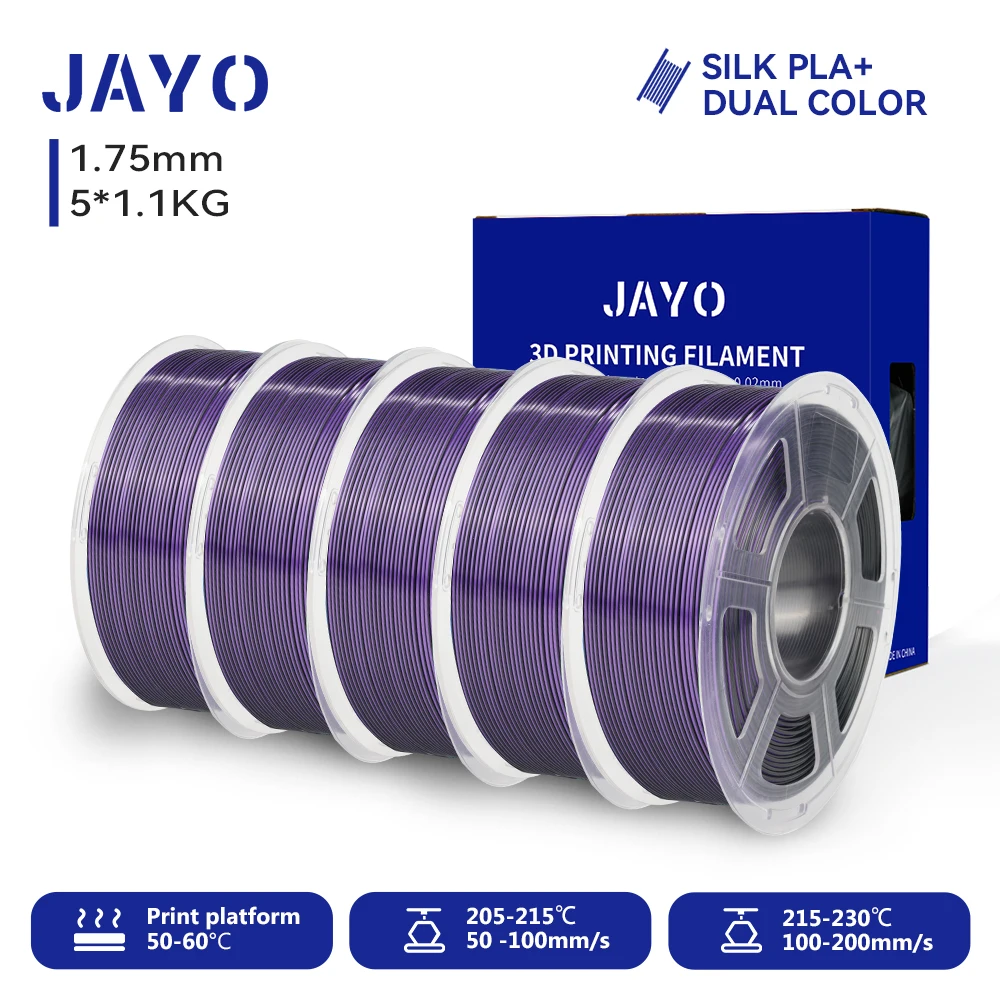 JAYO 5 Rollen 3D Zijde Pla Plus/ Dubbele Kleuren ZIJDE/Drievoudige Kleuren ZIJDE 3D Printer Filament 1.75mm Niet-toxisch als 3D-printmaterialen