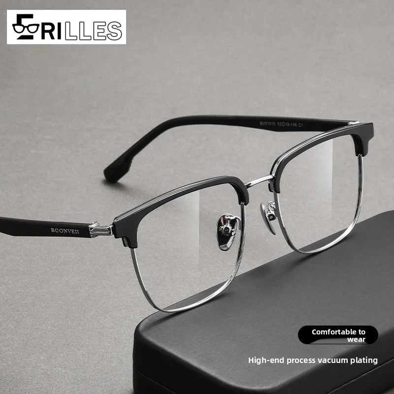 

Geometric Oval Titanium Glasses, Oversized Polygonal Full Frame, Pure Titanium & TR90 Vintage, Artistic Lightweight Design