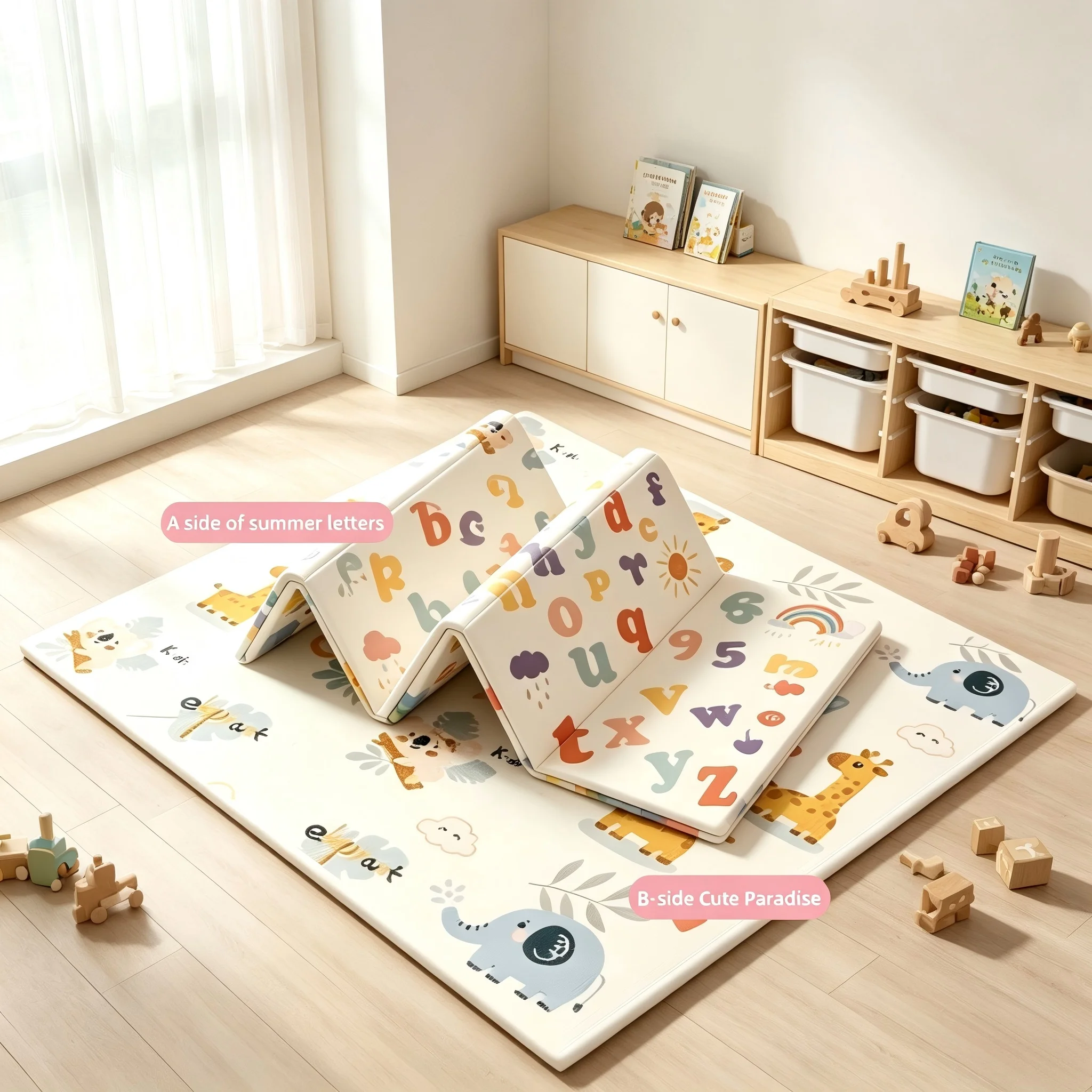 Safe and non-toxic XPE children's crawling mat, baby play mat with 5-layer structure, anti slip, foldable and portable storage