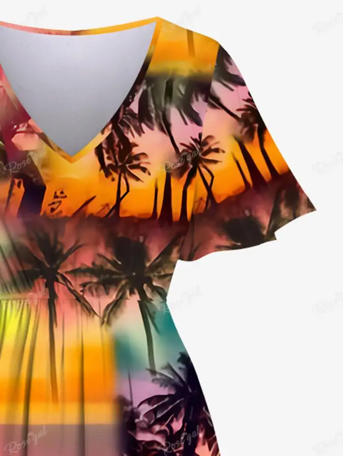 Plus Size Split A Line Dress vestidos vestido платье женское 2024, kobieta Ombre Galaxy Sun Coconut Tree Print Hawaii