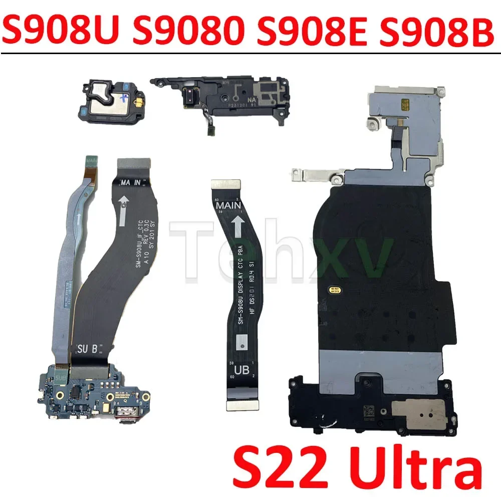 For Samsung Galaxy S22 Ultra S908E S908B S908U WIFI Signal Antenna NFC Coil Microphone Charging Board LCD Main Cable Earpiece