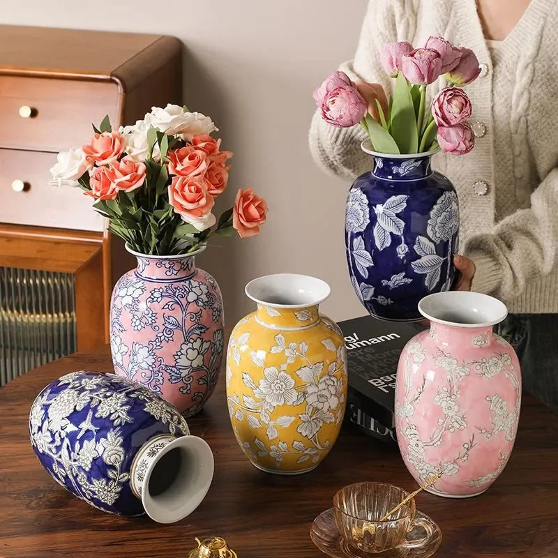 New Chinese Blue and White Porcelain Vase Hydroponic Ceramic Decorative Light Luxury Living Room Dining Table Ornament