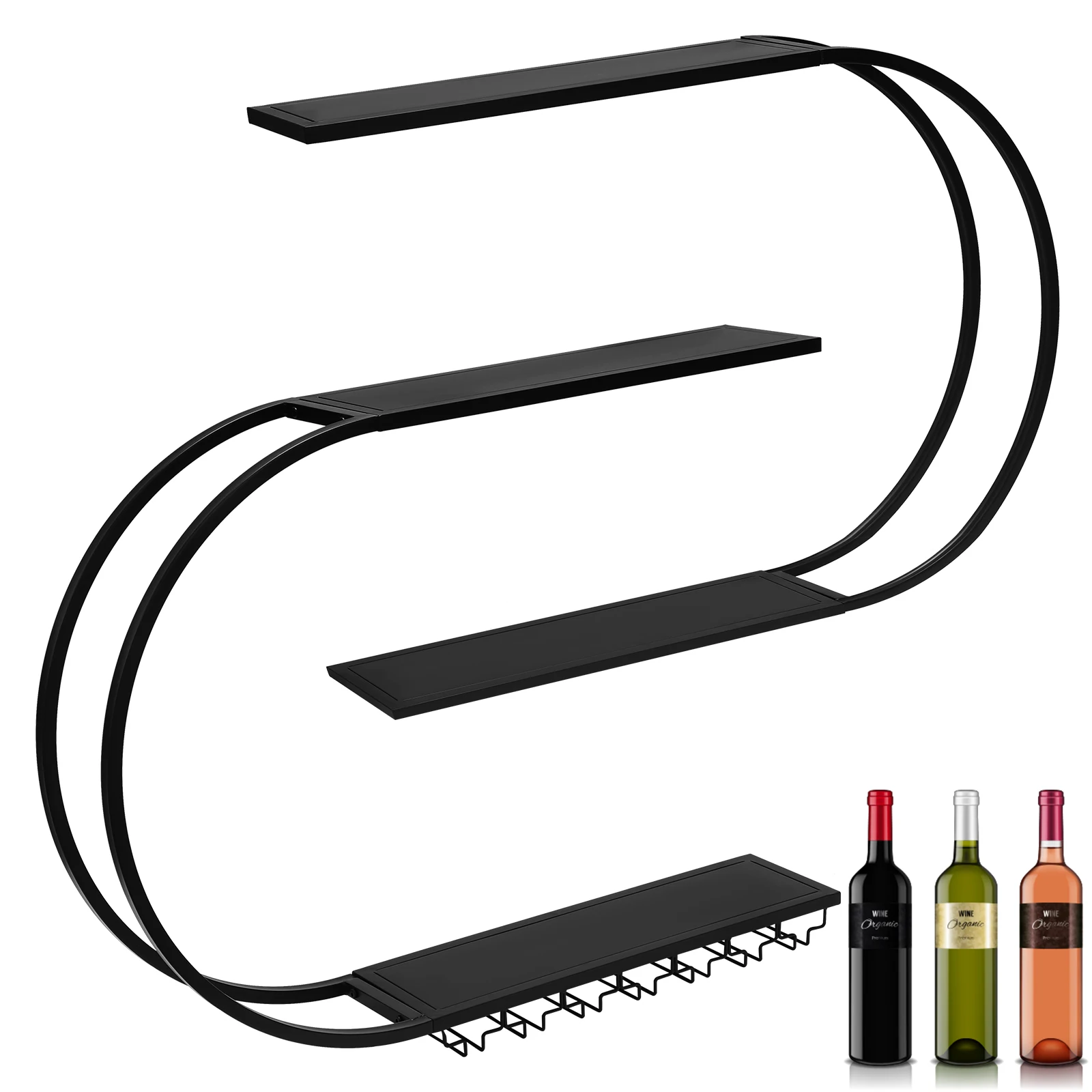 رف عرض زجاجة الخمور مع ضوء LED حامل زجاجي للنبيذ معلق بسعة كبيرة لتزيين غرفة الطعام في المنزل