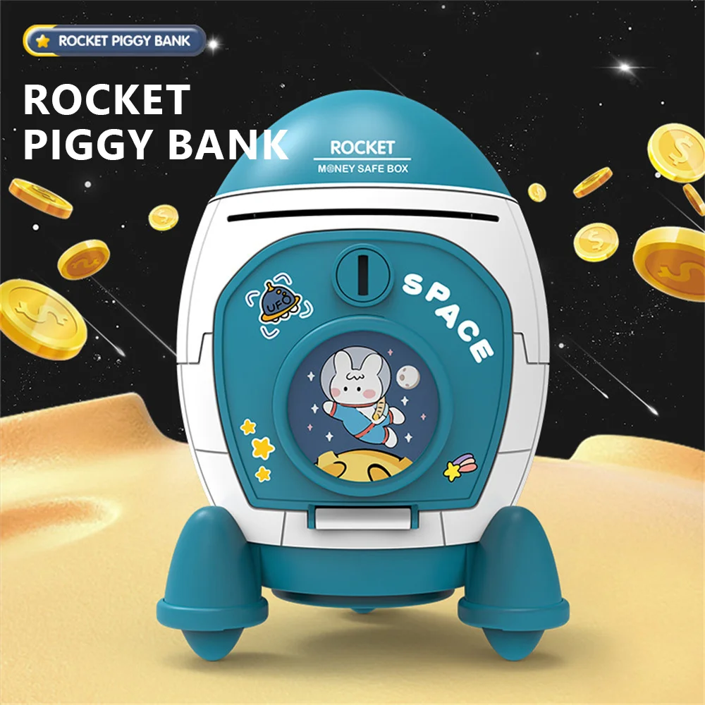 Children Piggy Bank Cute Aviation Piggy Toy Rocket Spaceman Piggy Bank Cartoon Sticker Manual Piggy Coin Money Box Kid Gift Toy