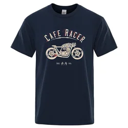 メンズカフェレーサーバイクのロゴTシャツ,純綿100%,快適,通気性,カジュアル,ファッショナブル,夏服