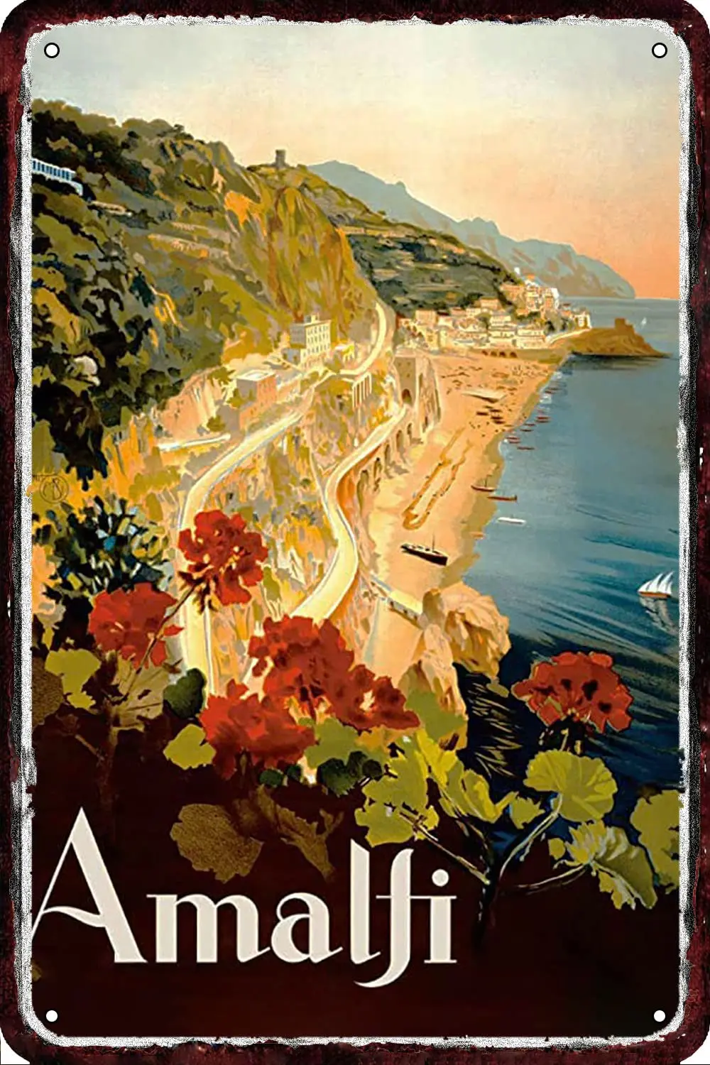 CARNIBELLE Amalfi Italia Vintage Metal tin Sign Wall Decor Retro Art Funny Decorations for Home Man Cave bedroom Wall Decor Retr