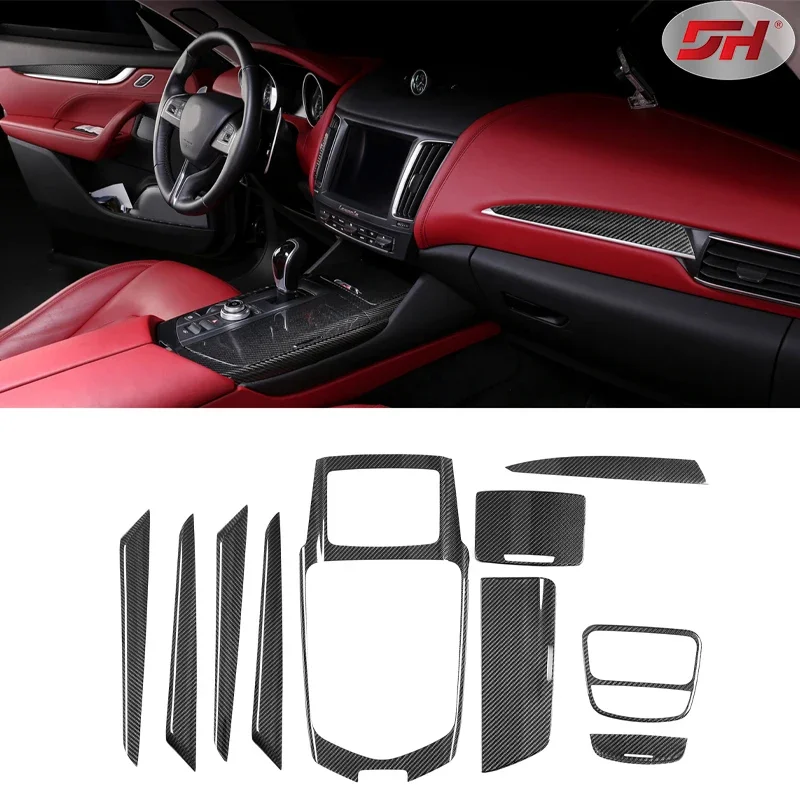 10pcs Car Carbon Fiber Interior Trim Frame Center Console Dashboard Trim Cover for Maserati Levant 2016-UP