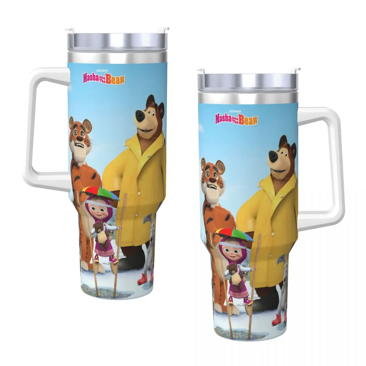 Cartoon M-Masha And Bear Mugs Cup With Straws Driving Cold and Hot Water Bottle Portable Large Capacity Thermal Mug