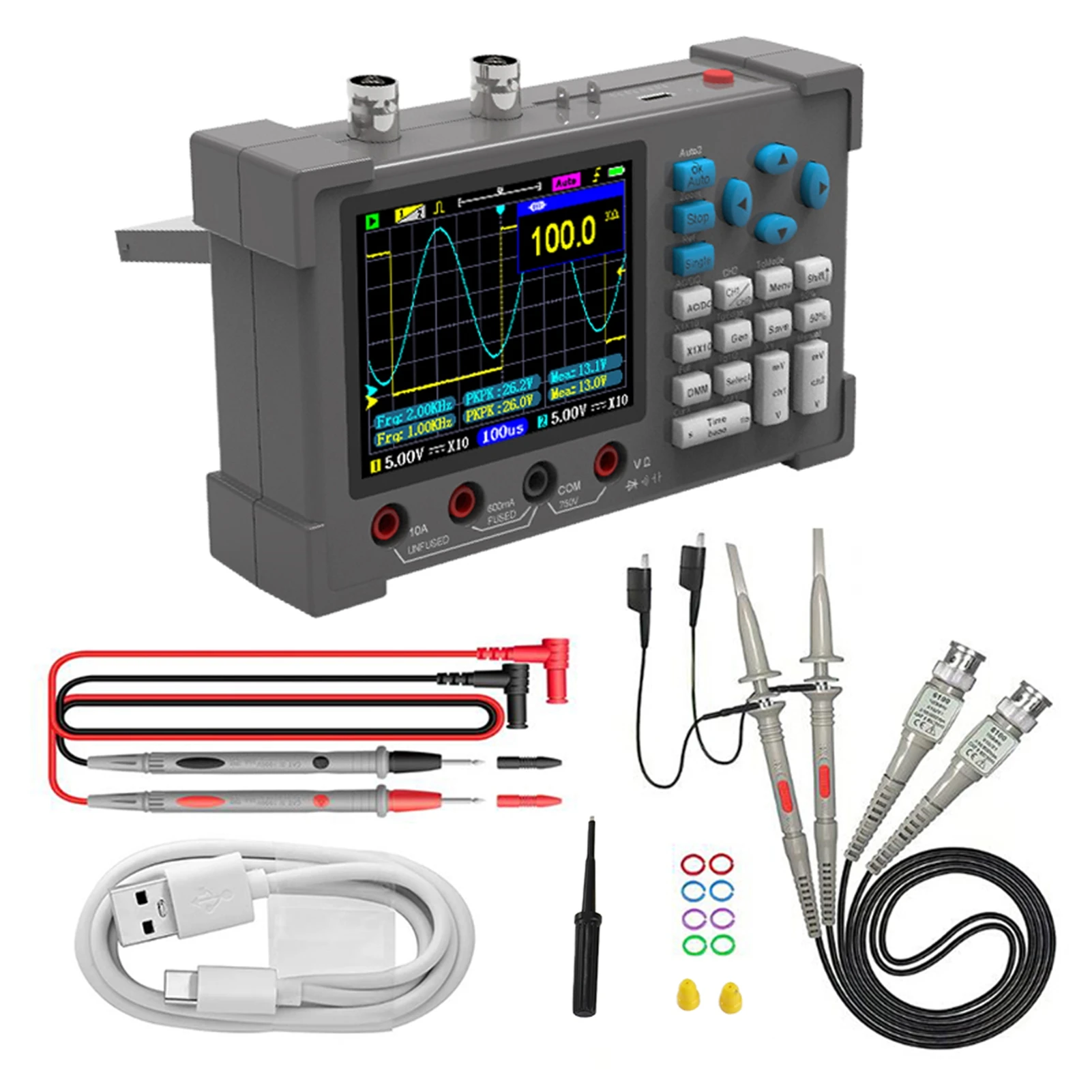 3 In1 Digital Oscilloscope 3.2in IPS Display 250MSa/s Sampling Rate Multimeter Oscilloscope