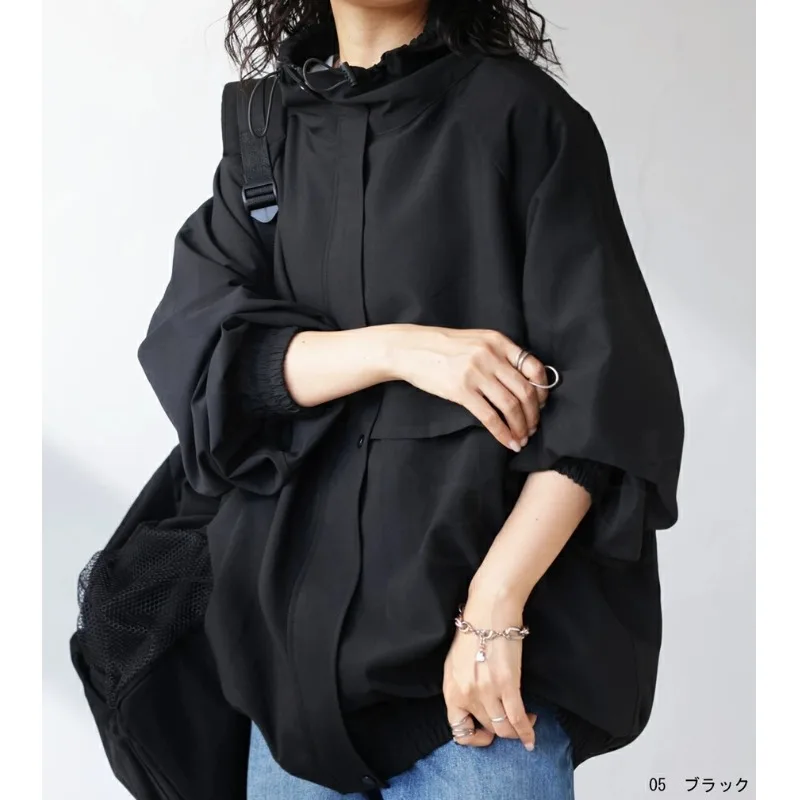 

Bla Zipper Long Sve f Женское пальто с высоким воротником Осень-зима Корейский дизайн Универсальная верхняя одежда Sweet Sle Poly...