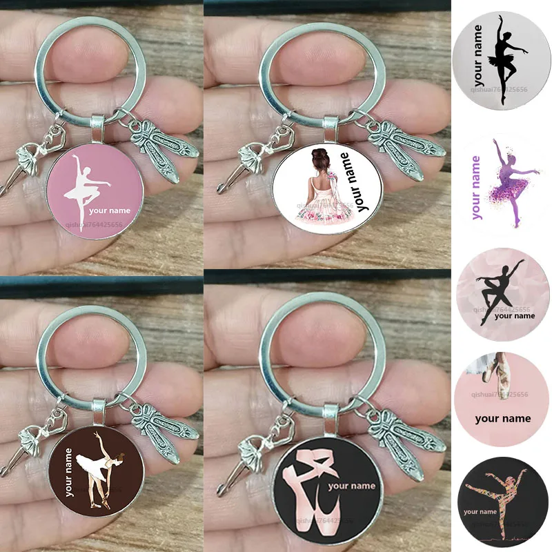 Ballerina Diy Custom Name Keychain Ballet Girl Dance Shoes Keyring Private Customization