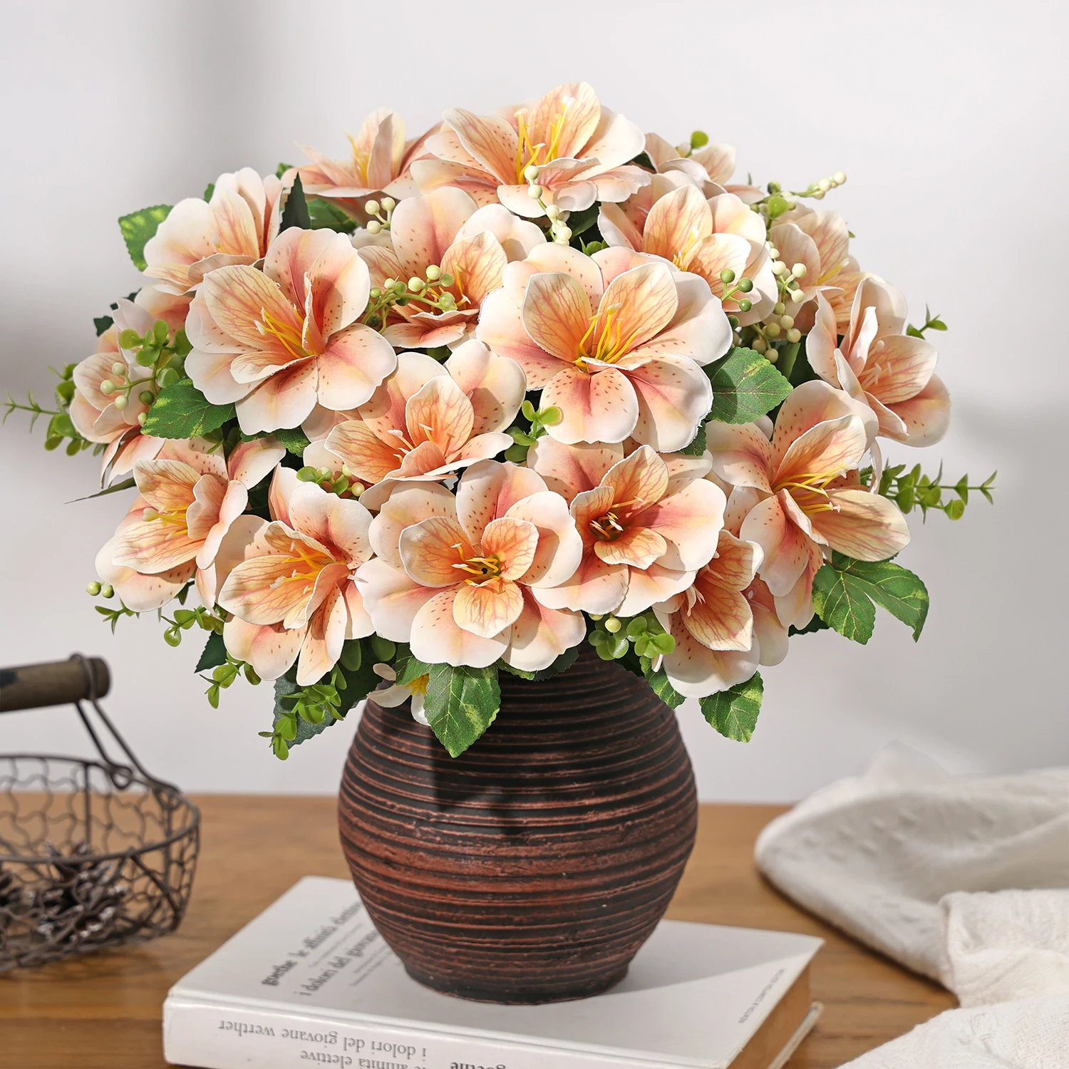 Künstliche Blumen Azalee Hochzeitskranz Heim Schlafzimmer Tischdekoration Brautstrauß Garten Kunstvase Brett Outdoor Garten DIY Geschenke – Detail 4