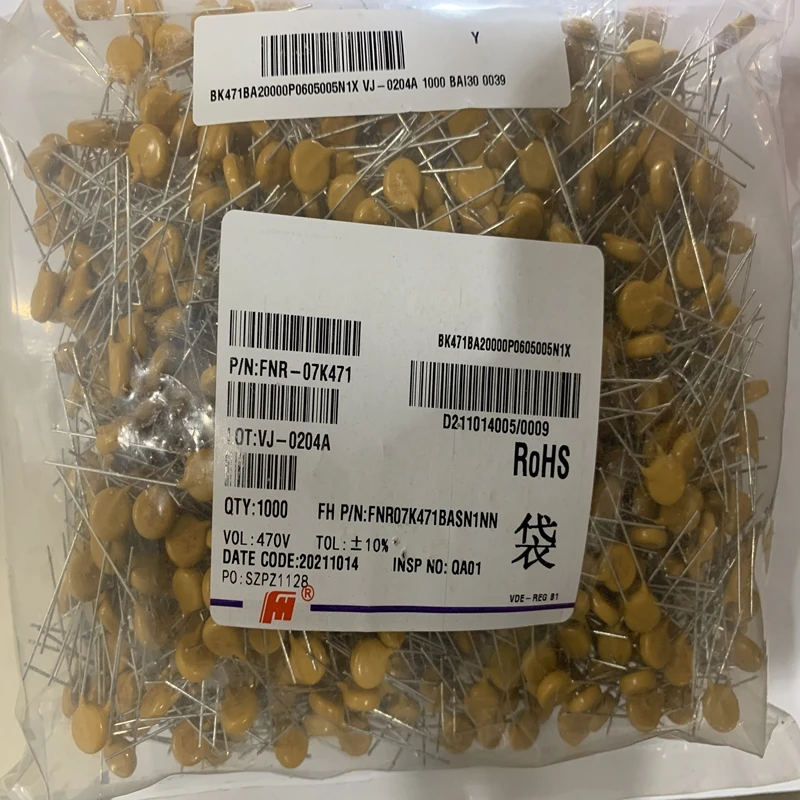 50PCS-200PCS FNR07K471 DIP2 Silkscreen 07K471 470V varistor for over-voltage protection, suitable for power surge protection