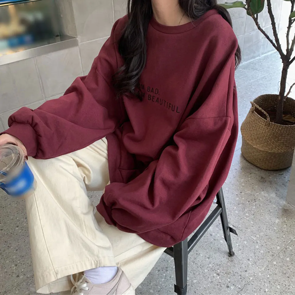 Lässiges Polyester-Sweatshirt mit lockerer Passform, langen Ärmeln und Buchstabenaufdruck, geeignet für den täglichen Urlaub