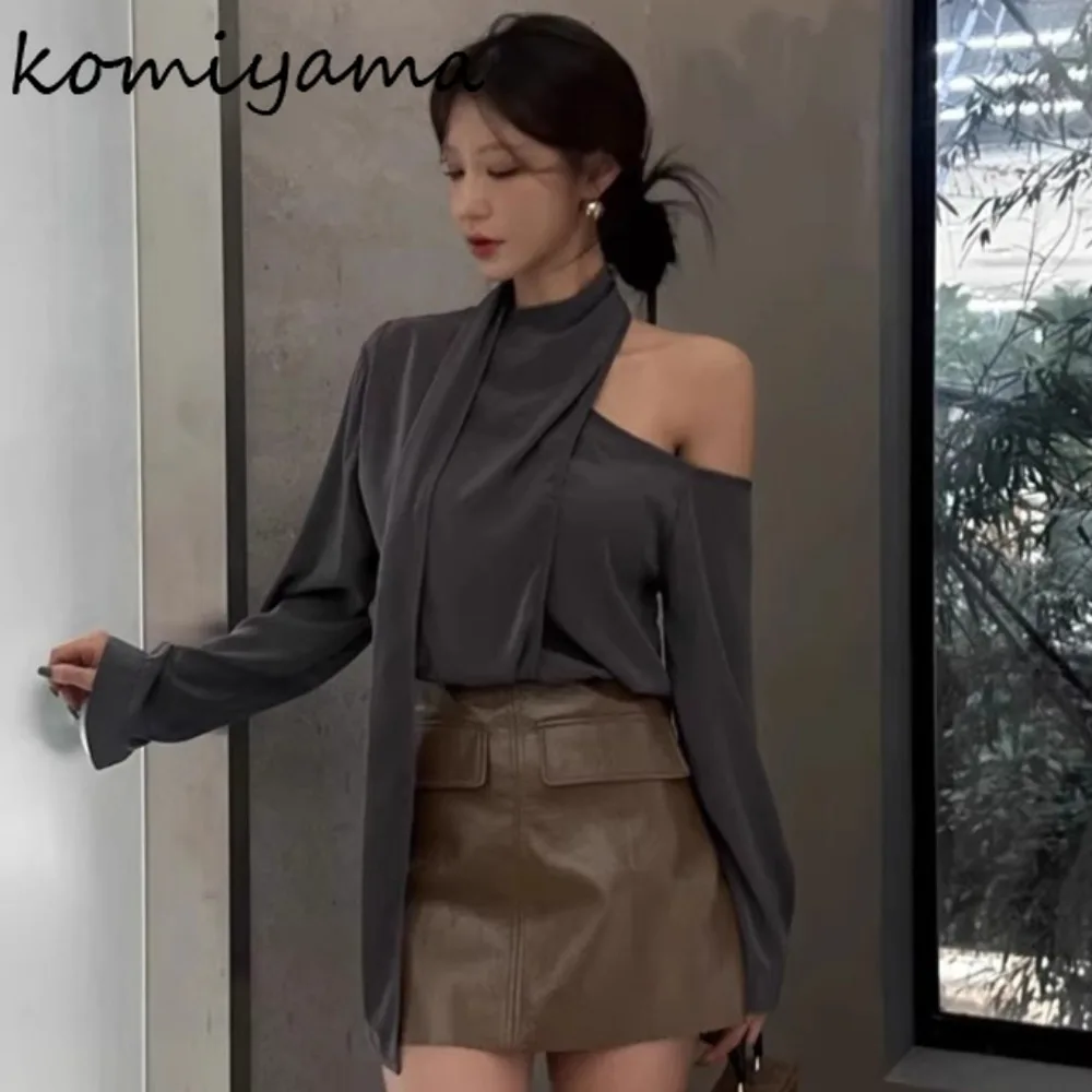 

Irregular Off Shoulder Woman 2025 Shirts Blouses Halter Ribbon Blusas Autumn New Ropa Mujer Sexy Long Sleeve Camisas Clothing