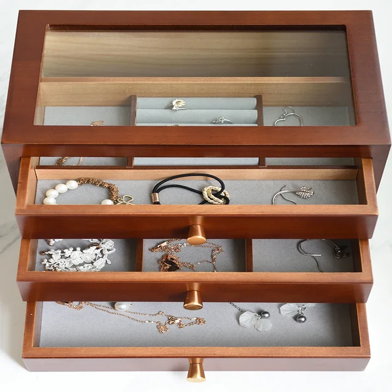 Wood Jewelry Box Drawer Organizer for Ring Necklace Bangles Large Earrings Display Tray Women Accessories Storage