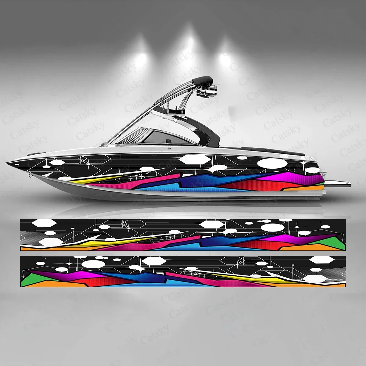 Rainbow Colors Boat Sticker Fashion Custom Fish Boat-Sticker Vinyl Waterproof Boat Wrap Graphic Boat Wrap Decal