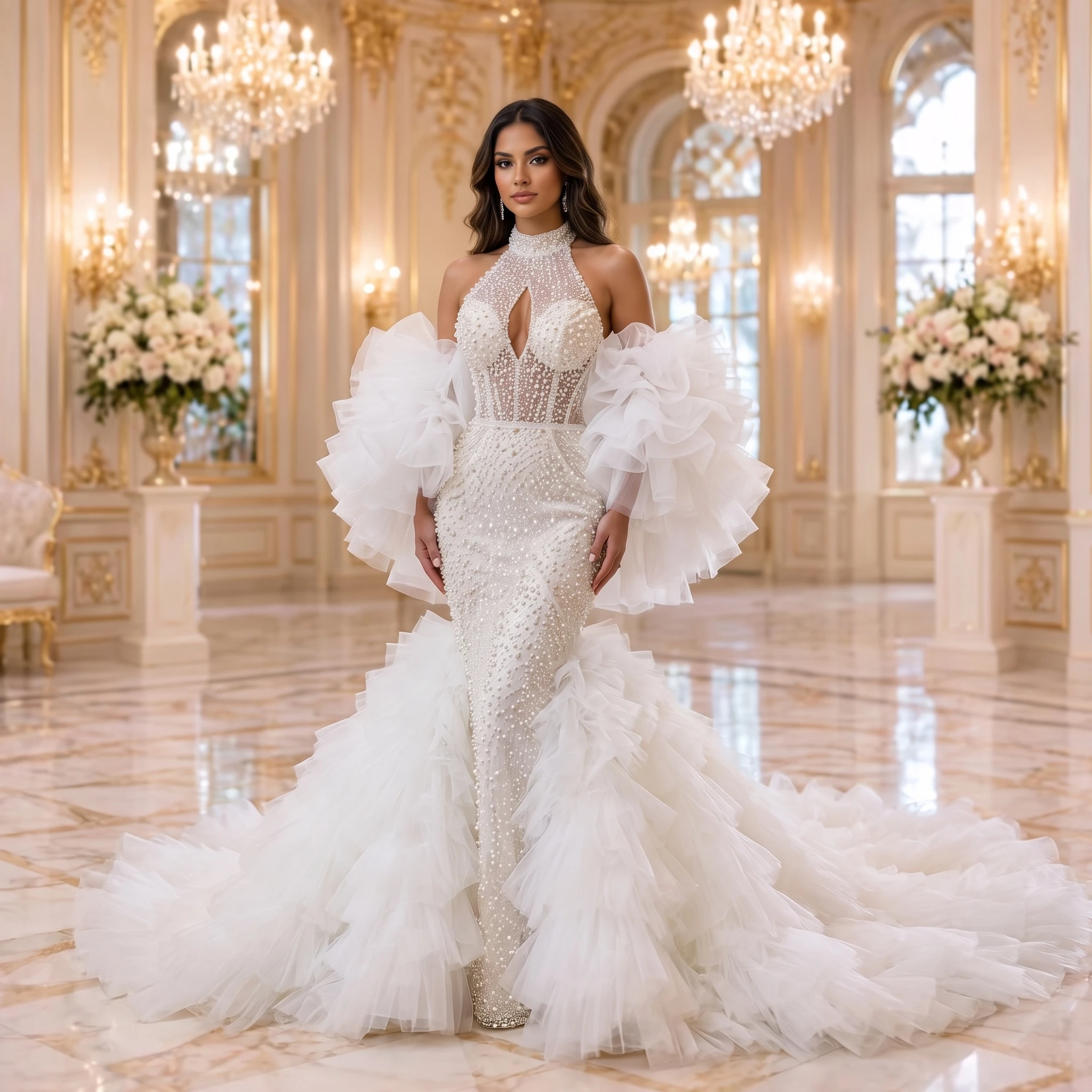 Customized 2026 Princess Wedding Dress Pearl Beading Removable Sleeves Bride Style Fugitive Long Train Vestidos De Novia Civil
