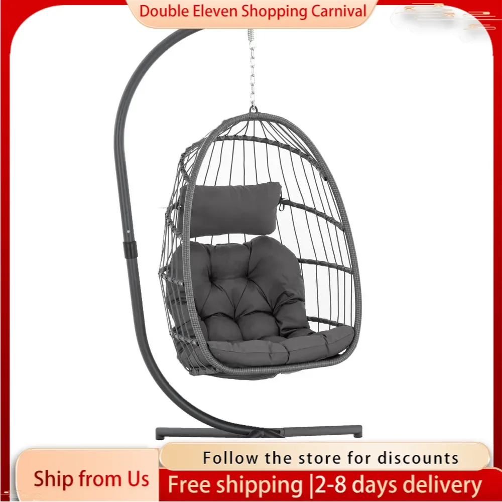 Indoor Egg Hanging Chair with Stand,Patio Wicker Swing Egg Chair Indoor Swinging Chair 350lbs Capacity for Patio Bedroom Balcony