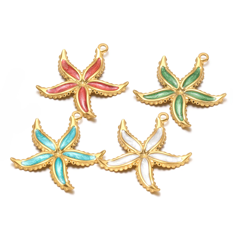 4pcs Stainless Steel Enamel Starfish Charms for Ocean Necklaces Pendants Making DIY Beach Jewelry Earrings Supplies Wholesale