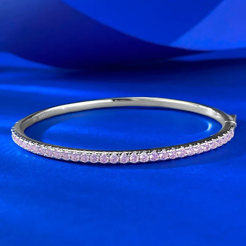 

Single Row High-Carbon Diamonds Women's Bracelet - 925 Sterling Silver Bangle for Women - Valentine's Day Gift for Girlfriend