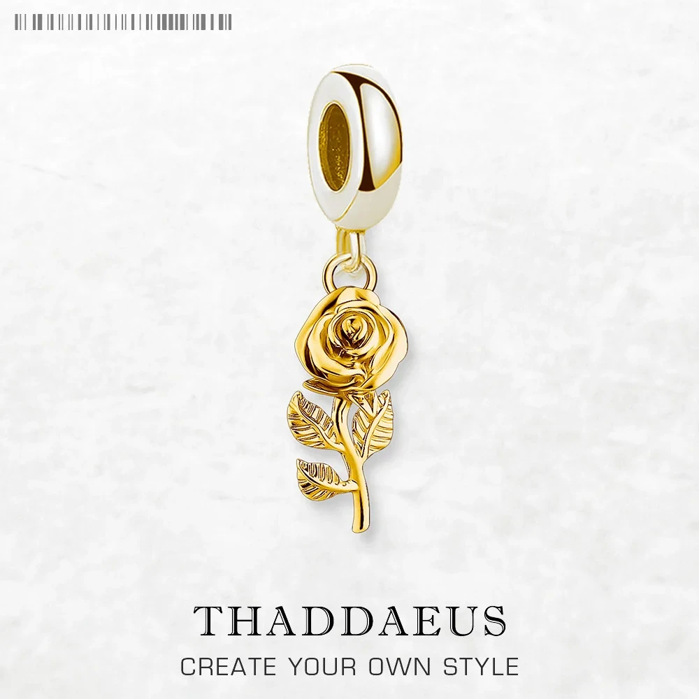 

Gold Plated Rose Flower Pendant Charm 925 Sterling Silver Fine Jewelry Romantic Gift For Women