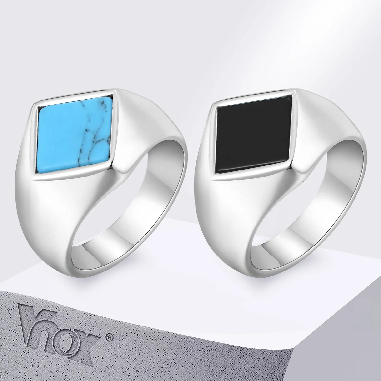 

Vnox Stainless Steel Turquoise Black Onyx Geometric Ring for Men, Punk Signet Ring, Jewelry Gift for Birthday Valentine's Day