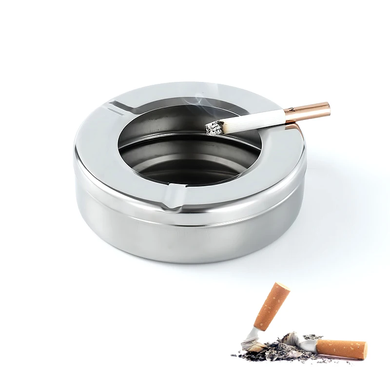 Cenicero redondo de acero inoxidable con tapa, accesorios para fumar