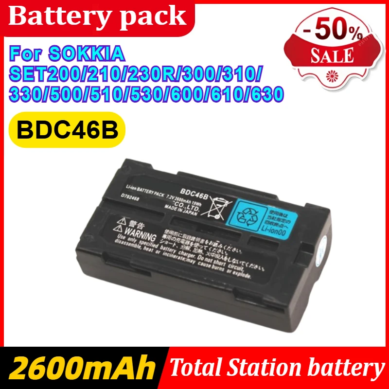 

BDC46B Li-ion Battery for SOKKIA SET200/210/230R/300/310/330/500/510/530/600/610/630 Total Station Battery 7.2V 2600mAh