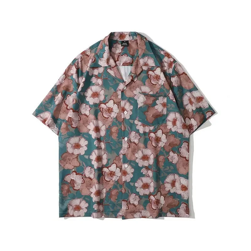 Vintage Floral Shirt for Men Casual Summer Japanese Hawaiian Fashion Handsome High Street Individual Camisas Butterfly