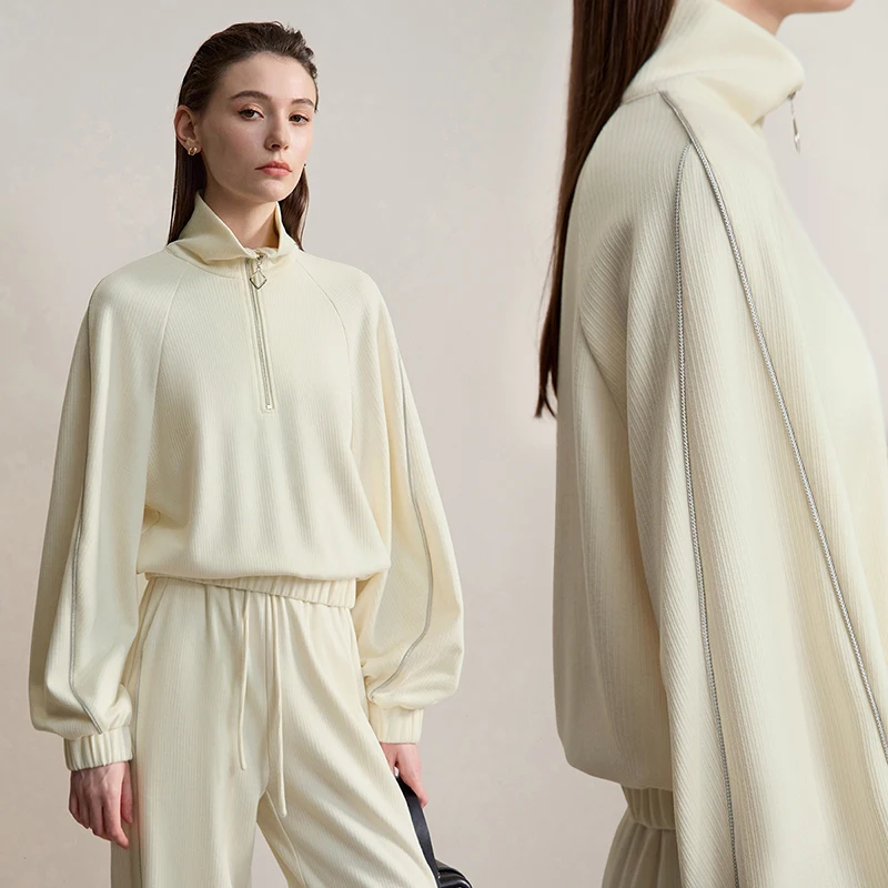 AMII Turtleneck Sweatshirt 2025 Autumn New Loose Knitted Long Sleeves Sweater Pant Solid Color Casual Wide Leg Trousers 12553064