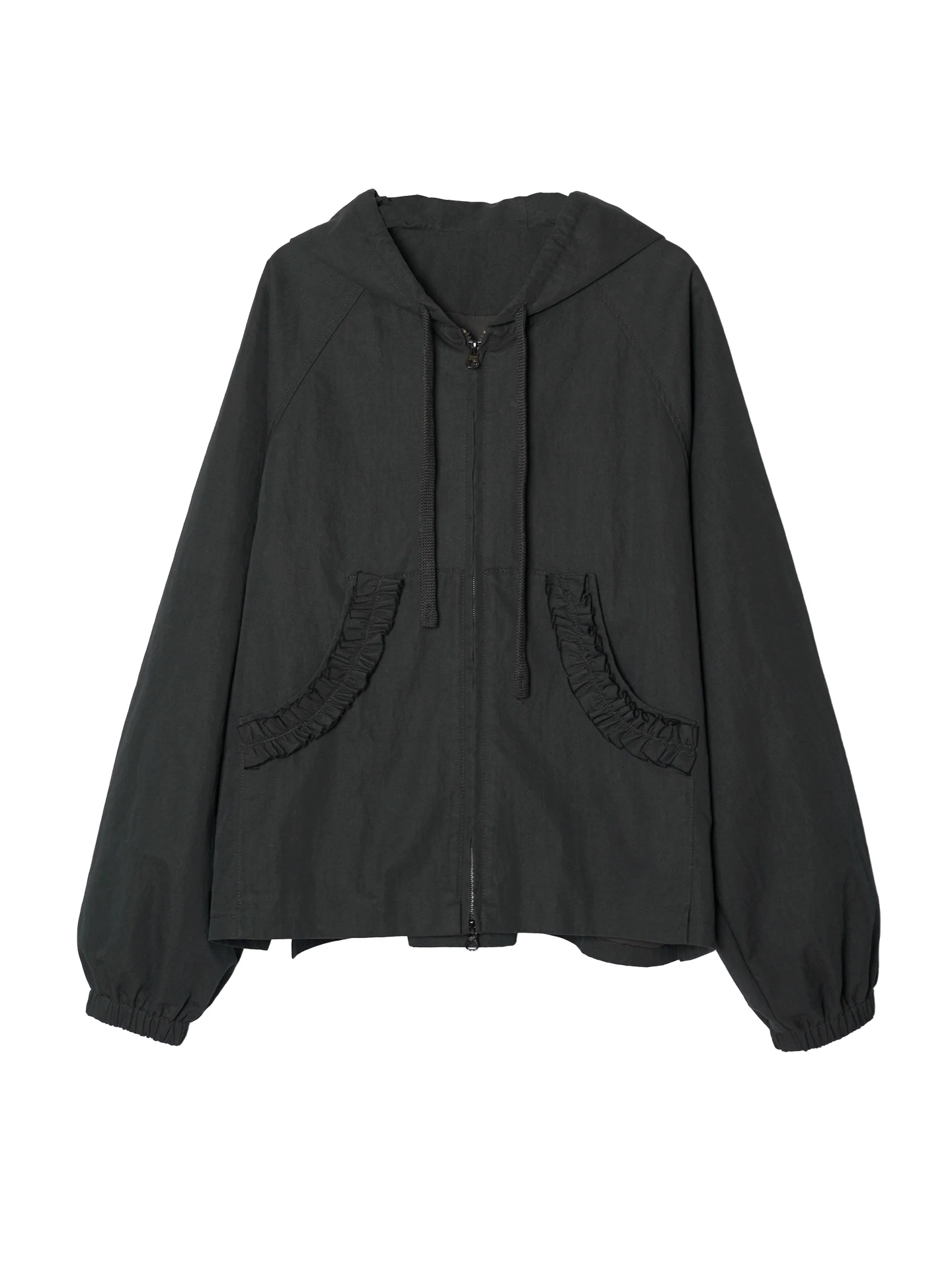 Casual Black Hooded Jacket with Elastic Cuffs Great for Shopping and Hanging Out Effortlessly Cool 255128