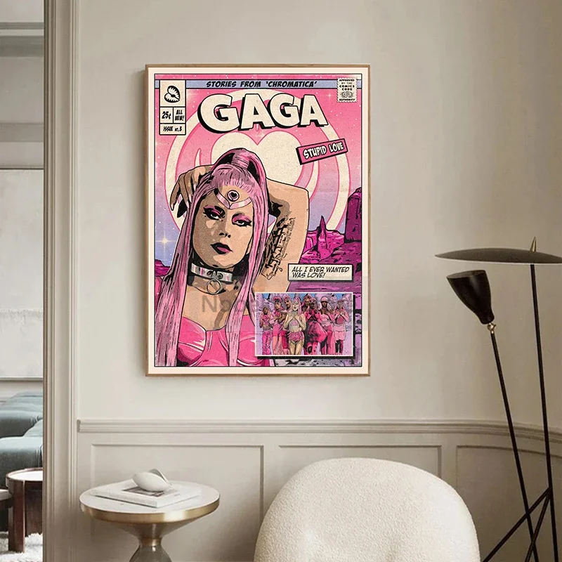 Famous Singer Lady Gaga Album Posters Vintage Comic Style Cover Prints Canvas Painting Wall Art Pictures Home Room Music Decor