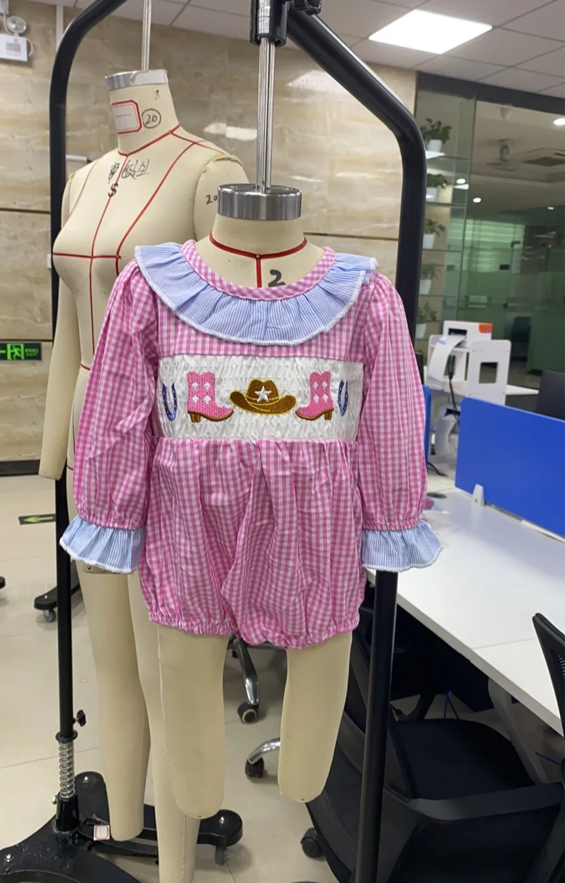 

Infant Baby Girls Fall Romper Plaid Print Boot Hat Embroidery Long Sleeve Ruffled Jumpsuit Newborn Clothes 0-18M