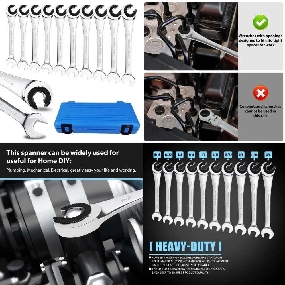 

Наборы ручных инструментов, 10 шт., набор ключей с 7 зубьями и трещоткой, комбинированный инструмент для легкого крепления