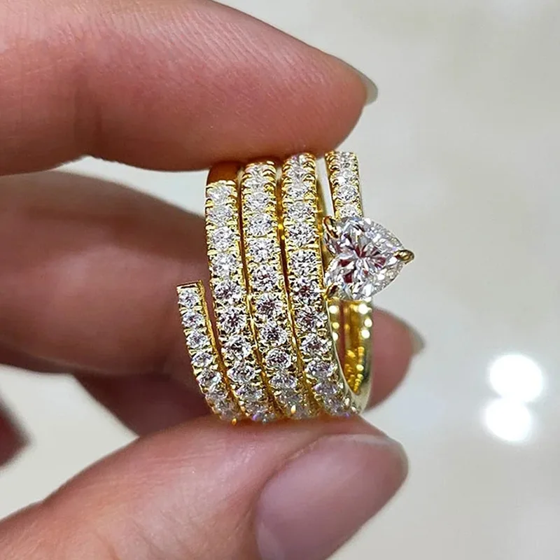 

2026 New European and American Light Luxury Circular Multi Layer Ring Love Heart Fashion Jewelry Women's Shining Zircon Jewelry