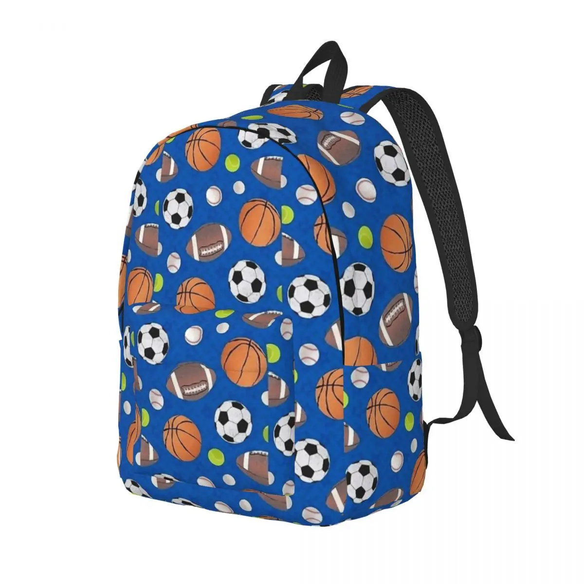 Blue Sport Balls Hall Of Fame Soccer Backpack Elementary High College School Student Football Bookbag Teens Canvas Daypack