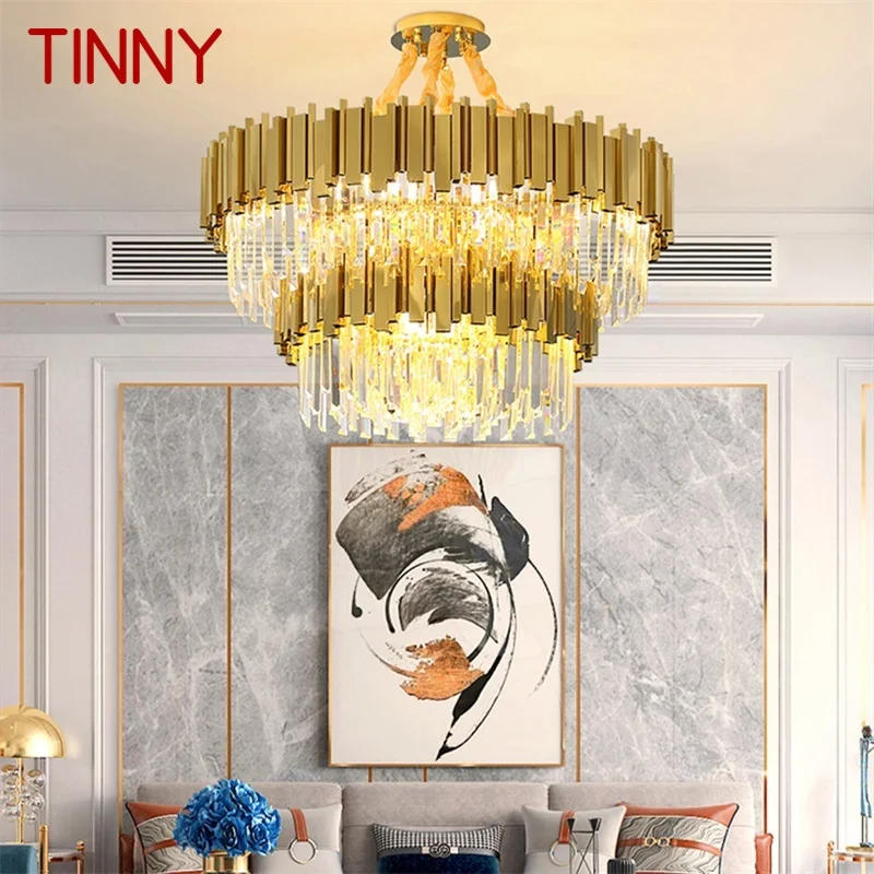 

TINNY Gold Chandelier Crystal Pendant Lamp Postmodern LED Light Fixture for Home Living Dining Room