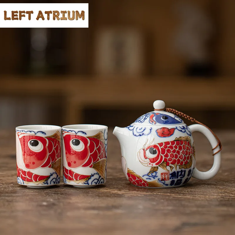 

190 мл креативный чайник с рыбным узором, маленький горшок с яйцом дракона, чайный сервиз, набор, бутик, 1 горшок, 2 чашки, органайзер для приготовления чая, ремесло