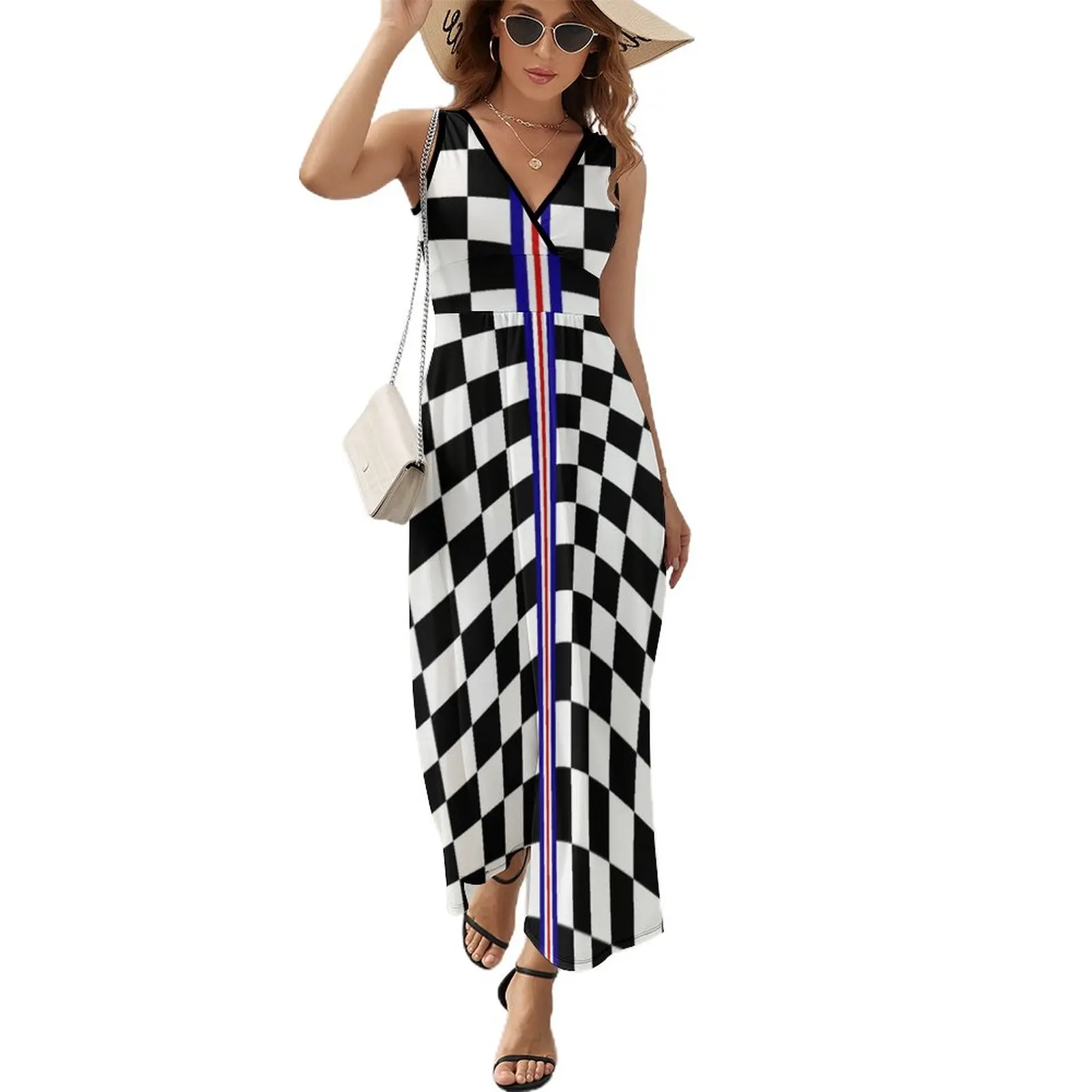 

Chequered Flag with Stripes Sleeveless Dress prom dresses Prom gown