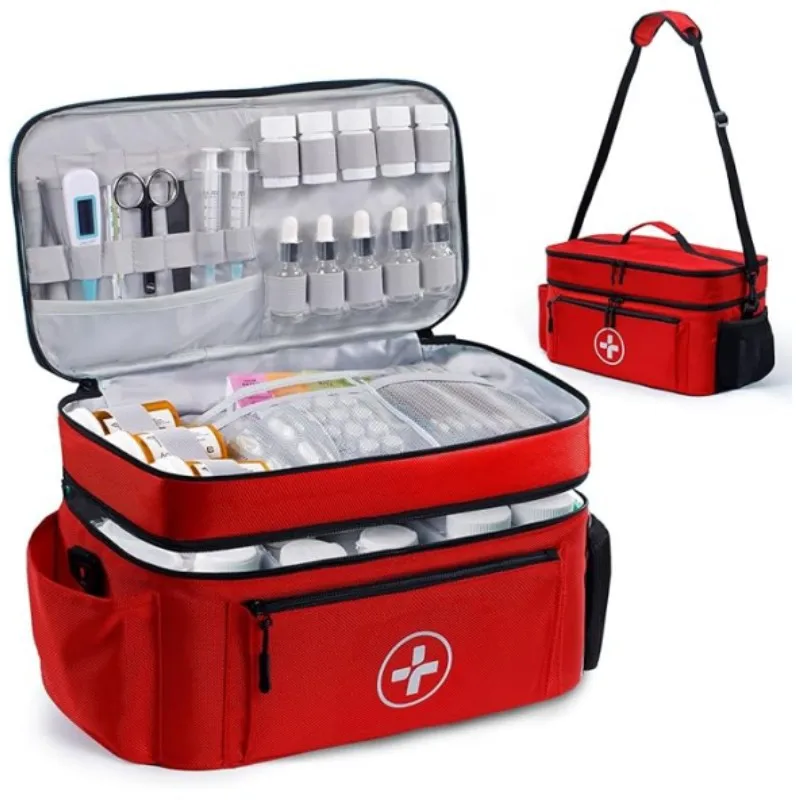

Multi-pocket medical hand-held travel bag, first aid storage box, medicine storage single-shoulder crossbody bag