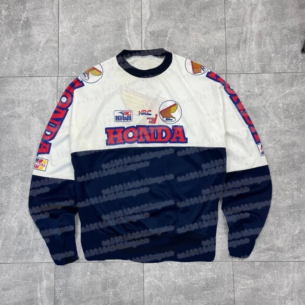 هوندا سباق فريق ريترو الهيب هوب عادية كم طويل التي شيرت الرجال النساء المألوف ملابس رياضية مريحة دراجة نارية المتحمسين