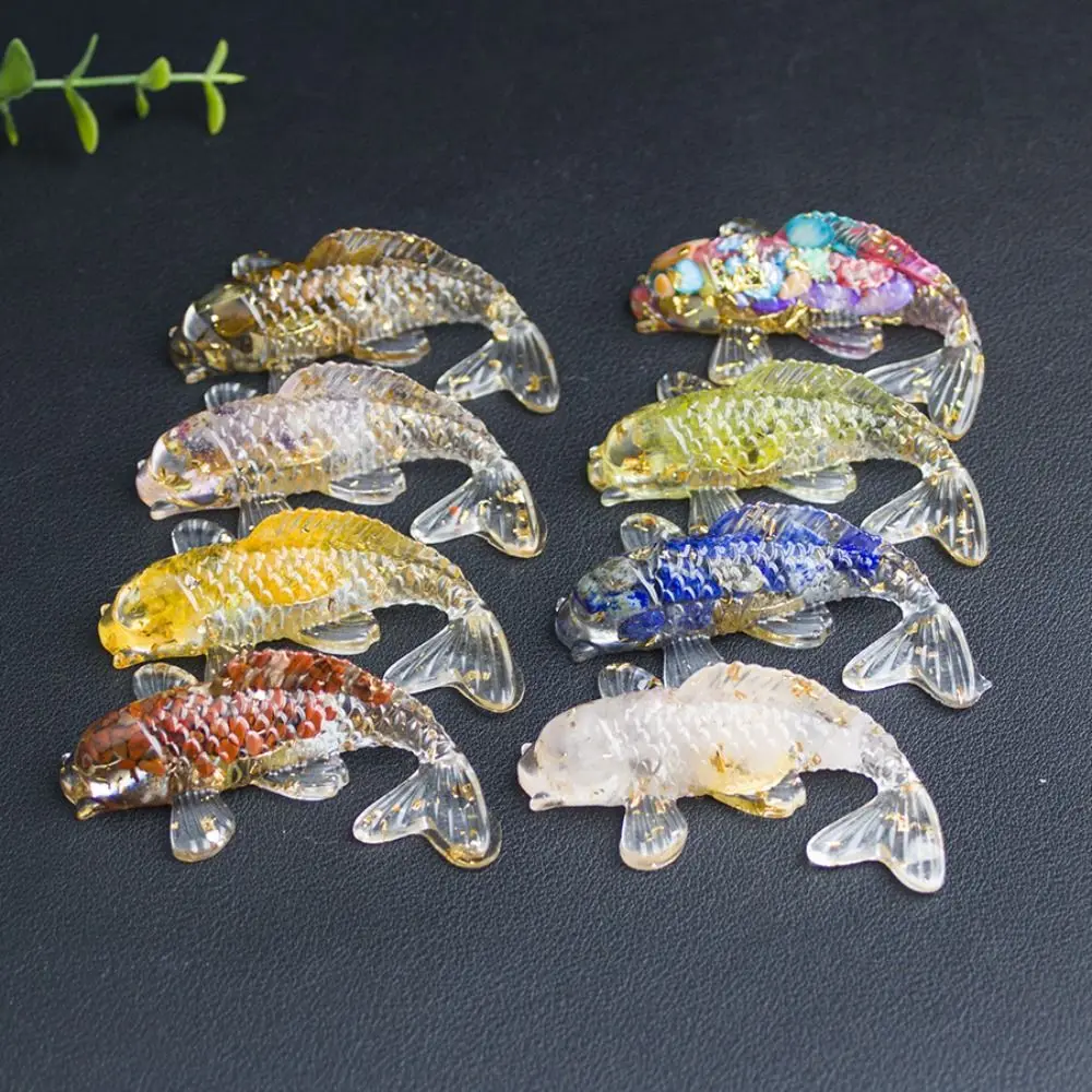 

Glue Dripping Crafts Crystal Ornaments Gold Foil Decoration Purely Handmade Goldfish Ornaments Natural Gravel