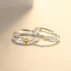 YILUOCD Sun Moon Open Couple Rings 18k Gold Plated Cubic Zirconia Matching Ring for Women Valentine Days Jewelry Love Gift