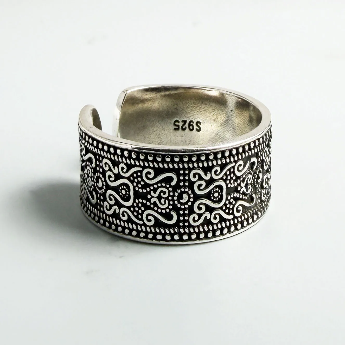 BF CLUB Ring aus 925er-Sterlingsilber für Damen, Schmuckmuster, Retro-Stil, offener Vintage-Ring, handgefertigt, allergiefrei, für Party, Geburtstag, Geschenk – Detail 2