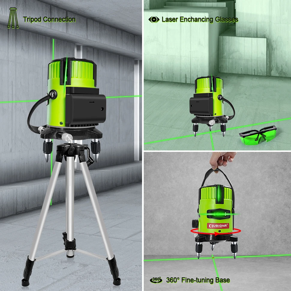 Clubiona 6 Points 5 Lines Laser Level Self-leveling Tilt Slash Function and Pulse Mode - Receiver Available Auto Line Measure